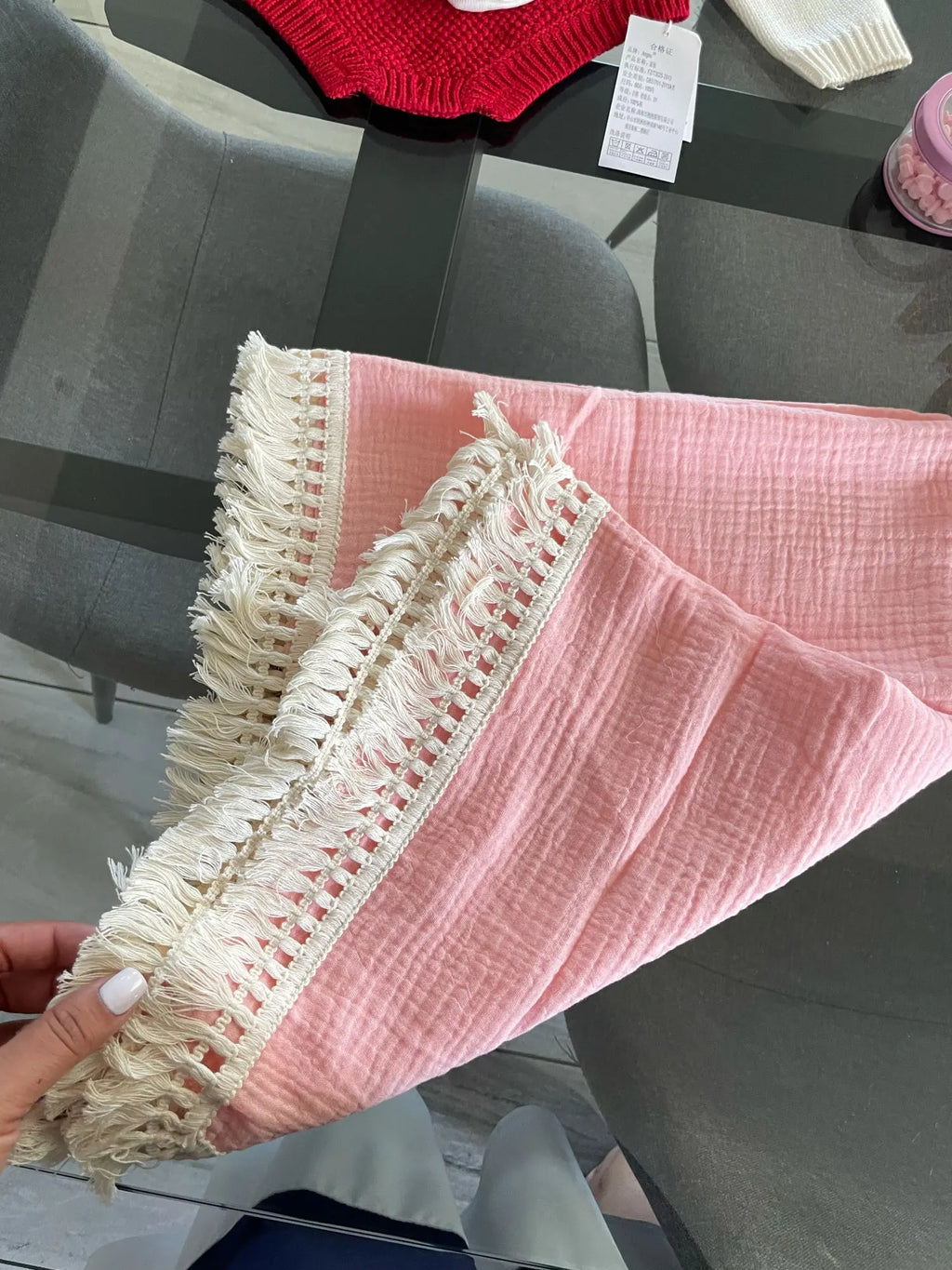 Cotton Muslin Swaddle Blankets for Newborn Baby Tassel Receiving