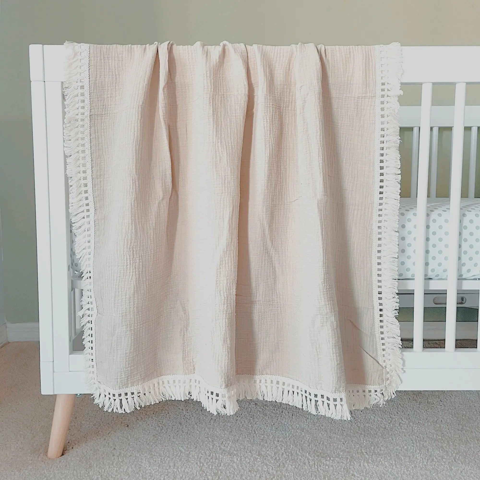 Cotton Muslin Swaddle Blankets for Newborn Baby Tassel Receiving